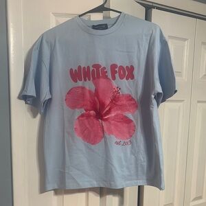 White Fox With Love & Romance Oversized Tee Baby Blue